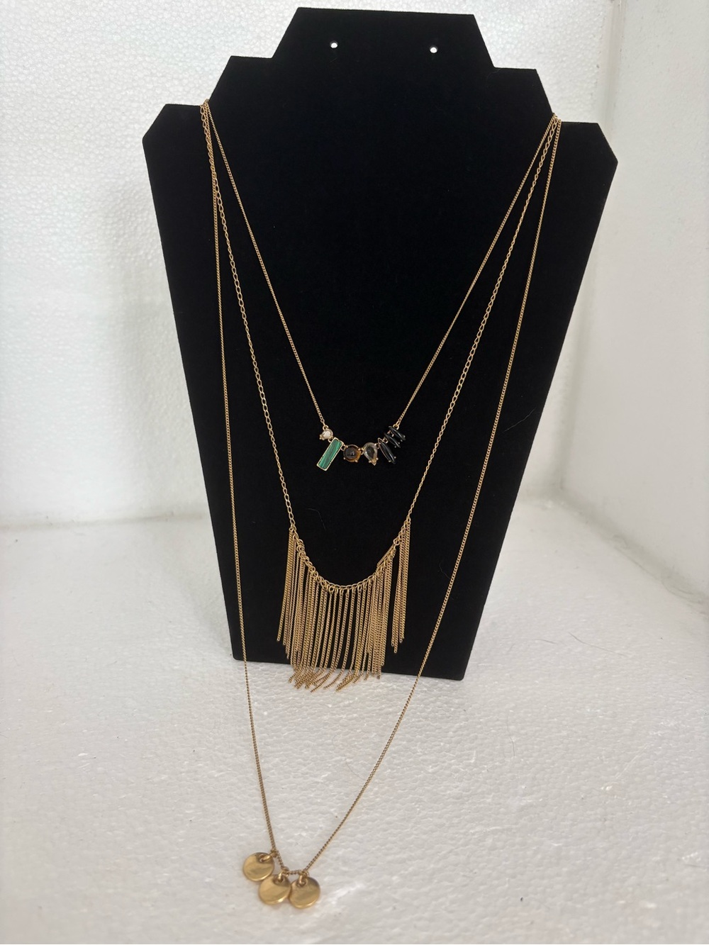 Madewell Multi Layered Gold Tone Geometric Pendant  36” Necklace Adjustable - Picture 5 of 7